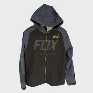 Fox Racing Softshell Jacket  Mens Lg Black Grey Waterproof Full Zip Logo Hooded
